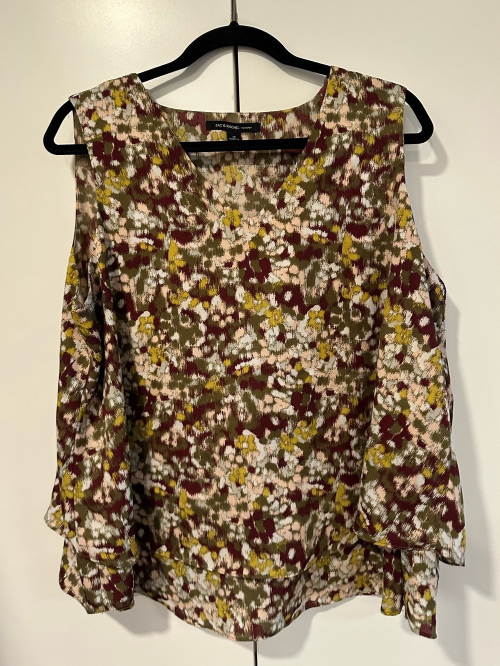 Cold Shoulder Floral Blouse - Olive/Maroon - Zac & Rachel 1x